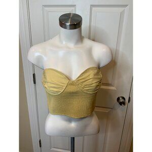 Zara Beige Shirred Strapless Cropped Corset Top NWT $40, Size L